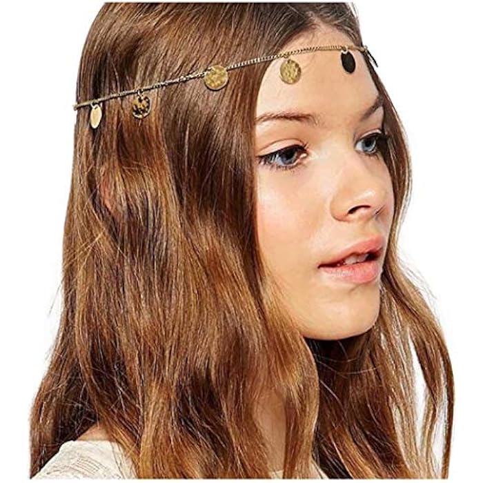Woeoe Vintage Gold Head Chain Tassel Forehead Headbands Sequins Festival Headpiece Jewelry for Women and Girls (gold 1) - Image 1